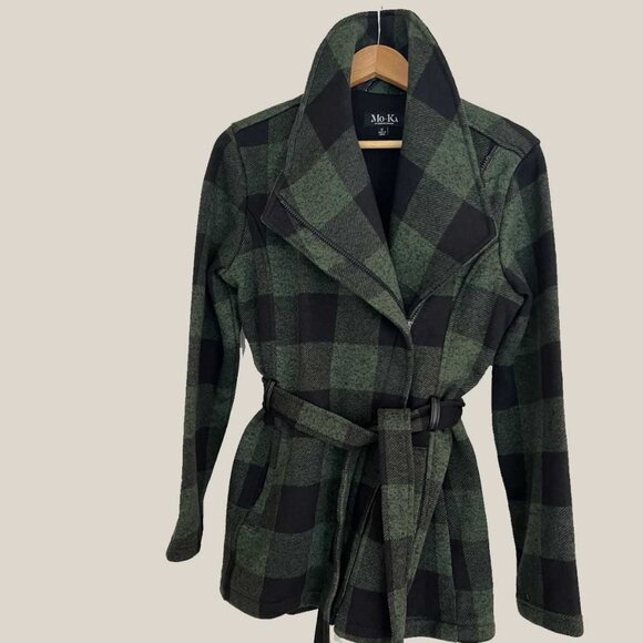 Mo-Ka Santa Fe Apparel Women Tie Waist Plaid Trench Jacket Green M Stitch Fix - Picture 1 of 3